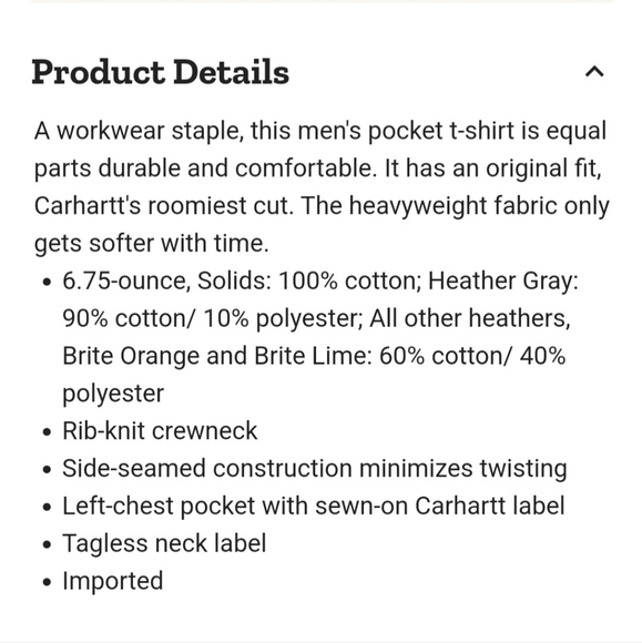 Carhartt Original Fit Heavyweight Port Logo Pocket T-shirt K87 PRT Size Large - Picture 11 of 11